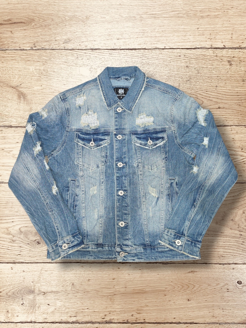 Men's Light Blue Distressed Denim Jacket - Casual Trucker Style